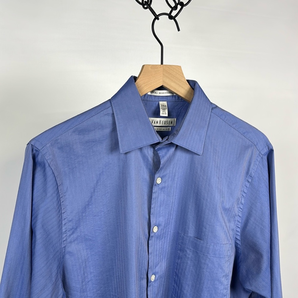 Van Heusen Classic Fit Royal Herringbone Button Down Dress Shirt - Blue - 15.5
